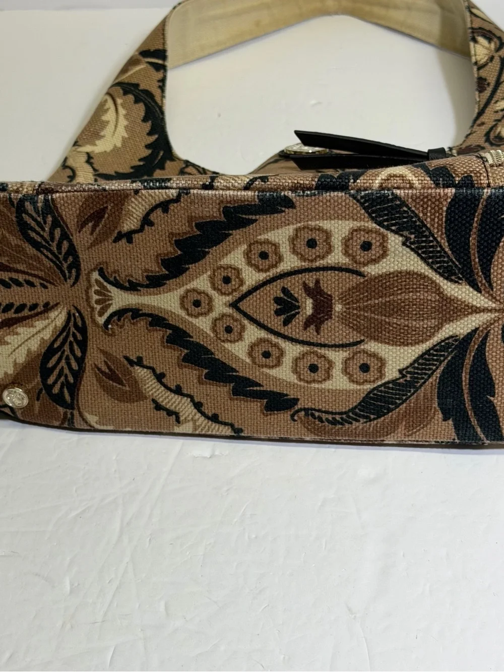 Spartina 449 shoulder hobo‎ bag brown and black botanical tapestry design.